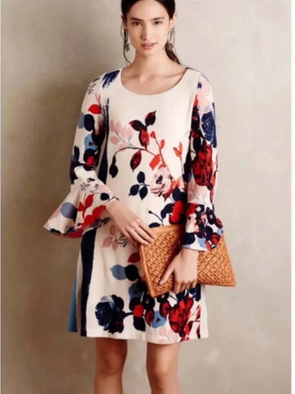 Maeve Anthropologie Floral Bell Sleeve Shift Dress Small Boho
